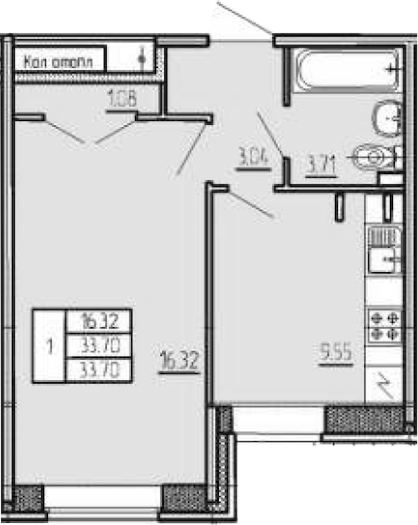 1-комнатная квартира 33.7 м², 1/20 эт., ЖК «Стороны Света»